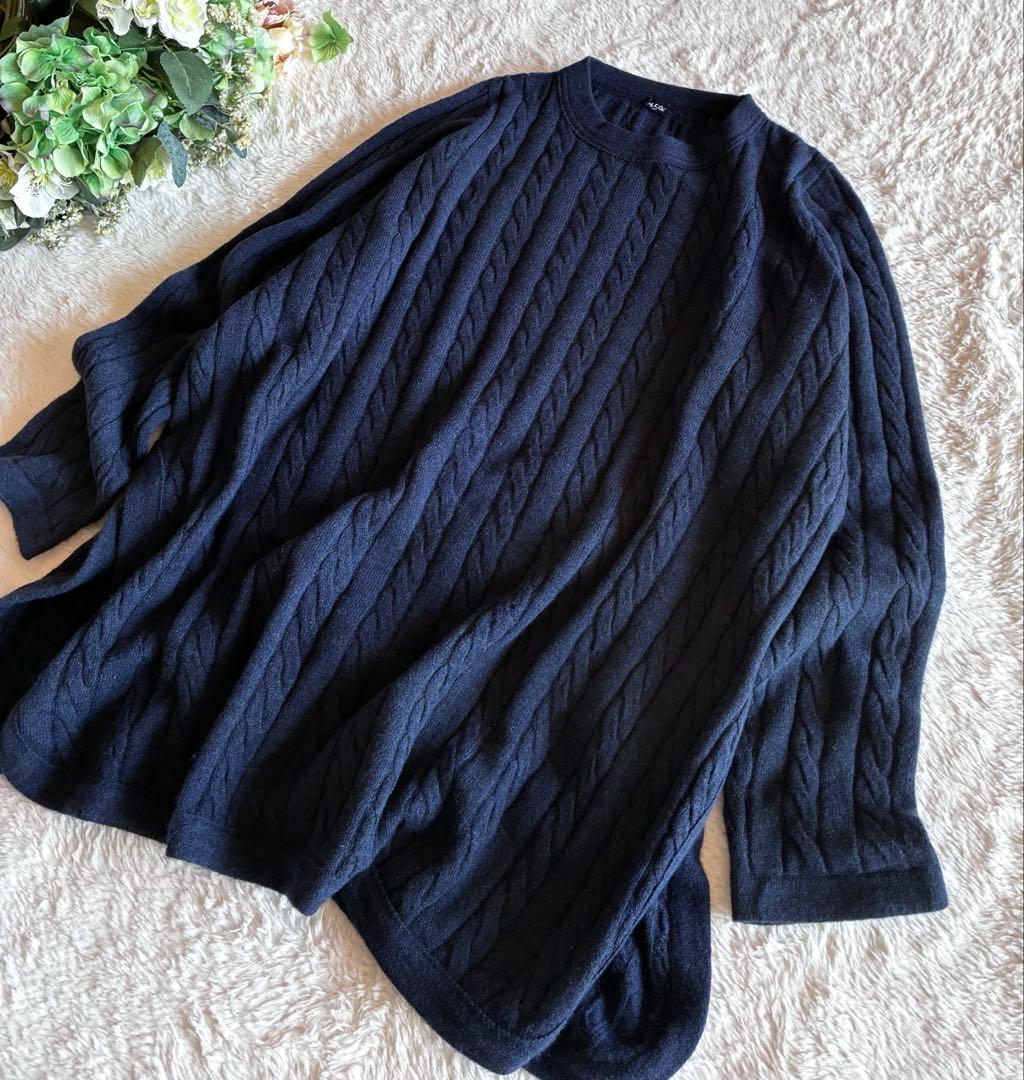 45R ケーブル編みニットサイドラウンドスリットゆったりレイヤード日本製used