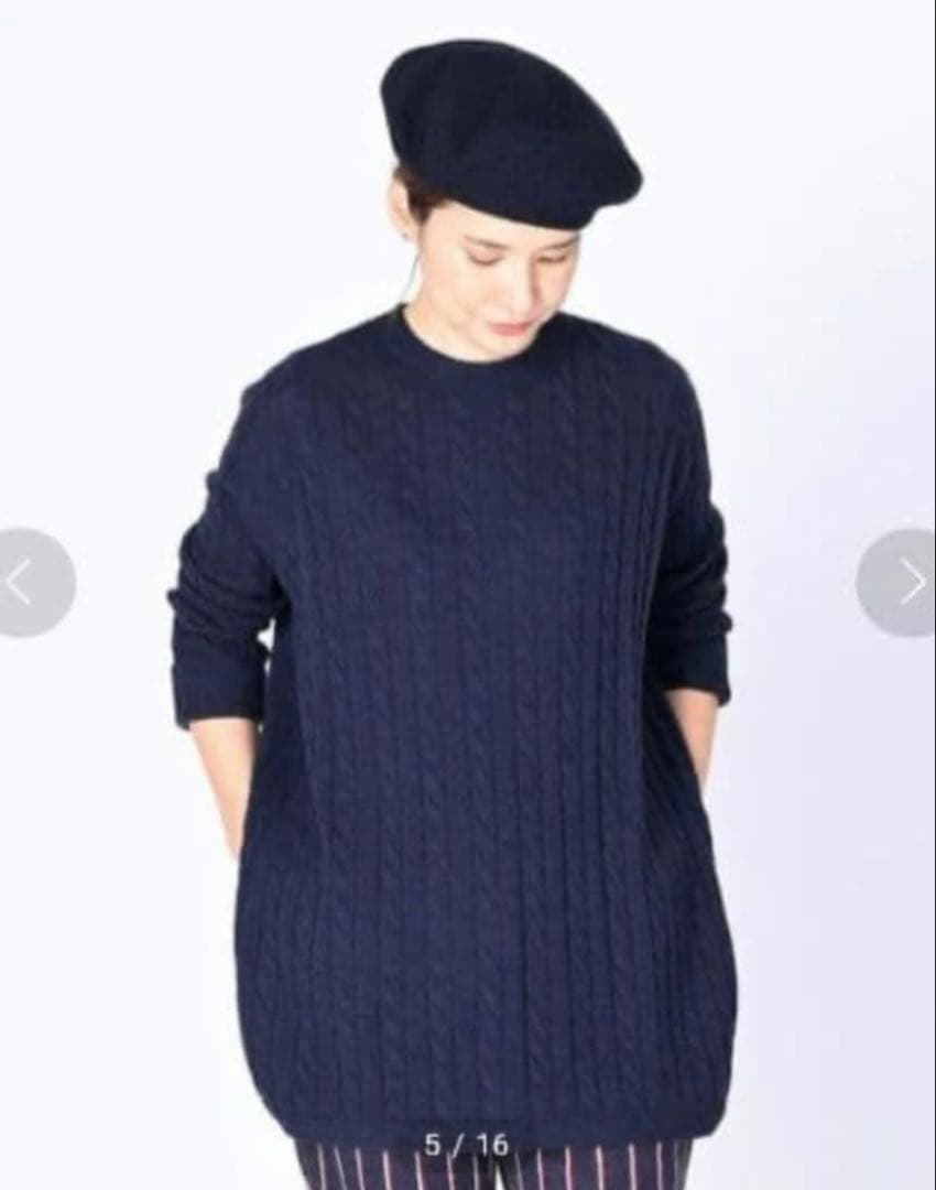 45R ケーブル編みニットサイドラウンドスリットゆったりレイヤード日本製used