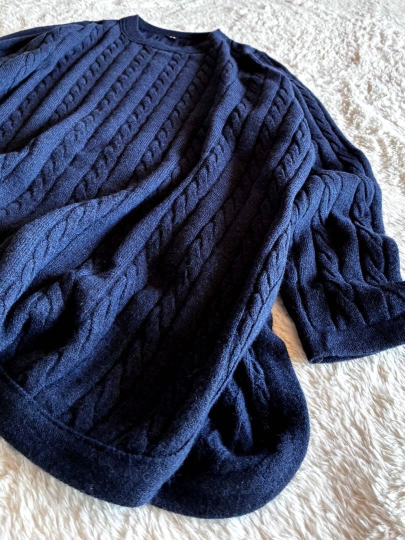 45R ケーブル編みニットサイドラウンドスリットゆったりレイヤード日本製used