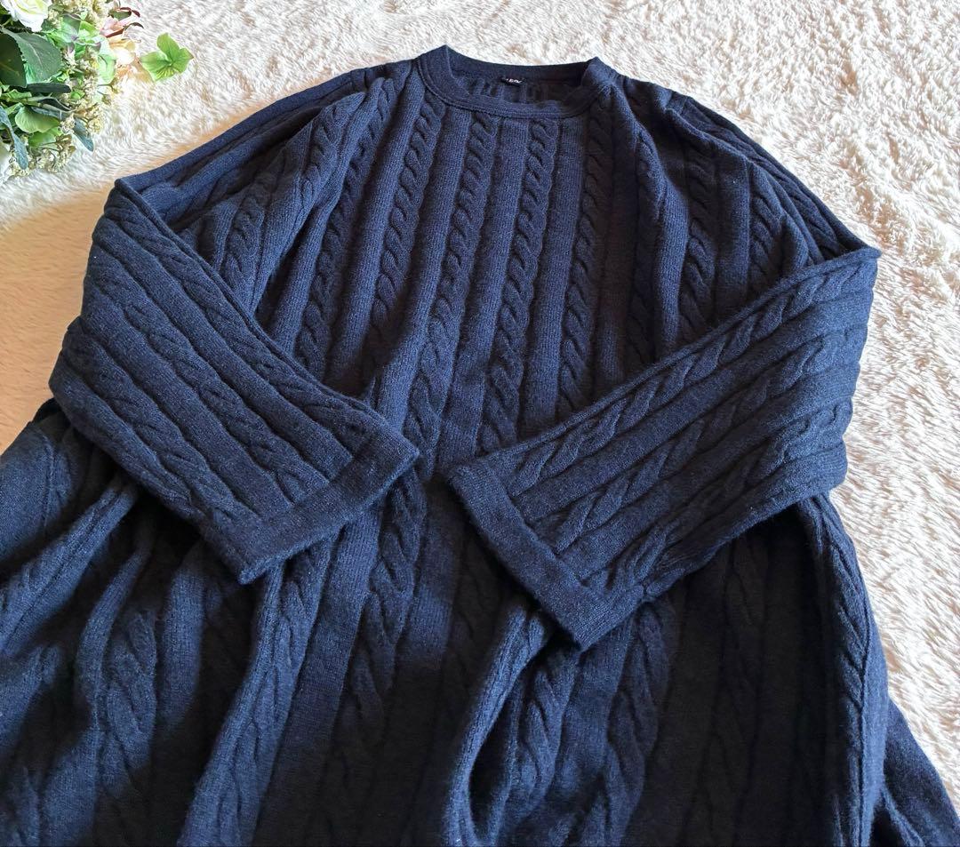 45R ケーブル編みニットサイドラウンドスリットゆったりレイヤード日本製used