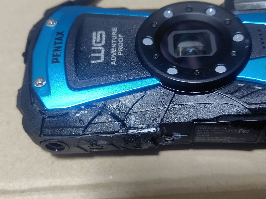 RICOH PENTAX WG-90 ブルー デジタルカメラ ジャンク品 ヒビ