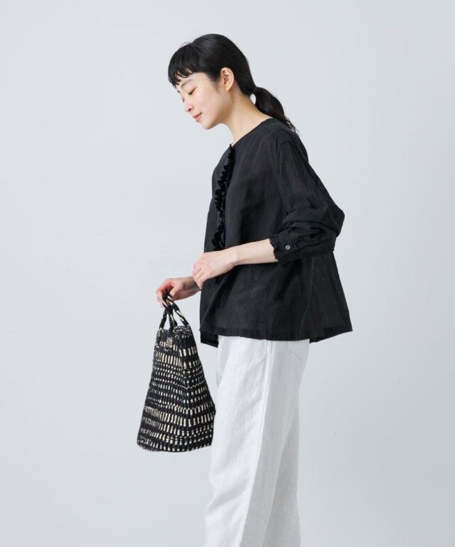 かぐれ　コットンリネンワッシャーフリルブラウス　コットンリネンフリルブラウス