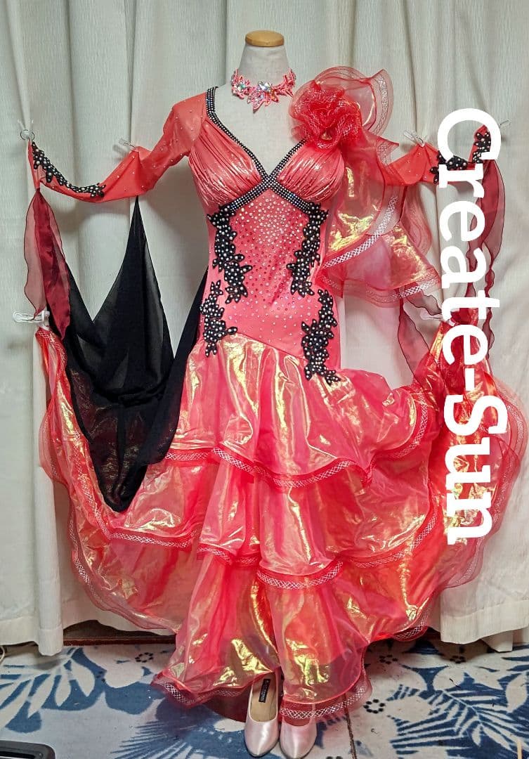 渡*子様 社交ダンスドレス！Create-Sunスタンダードドレス！オレンジレッ