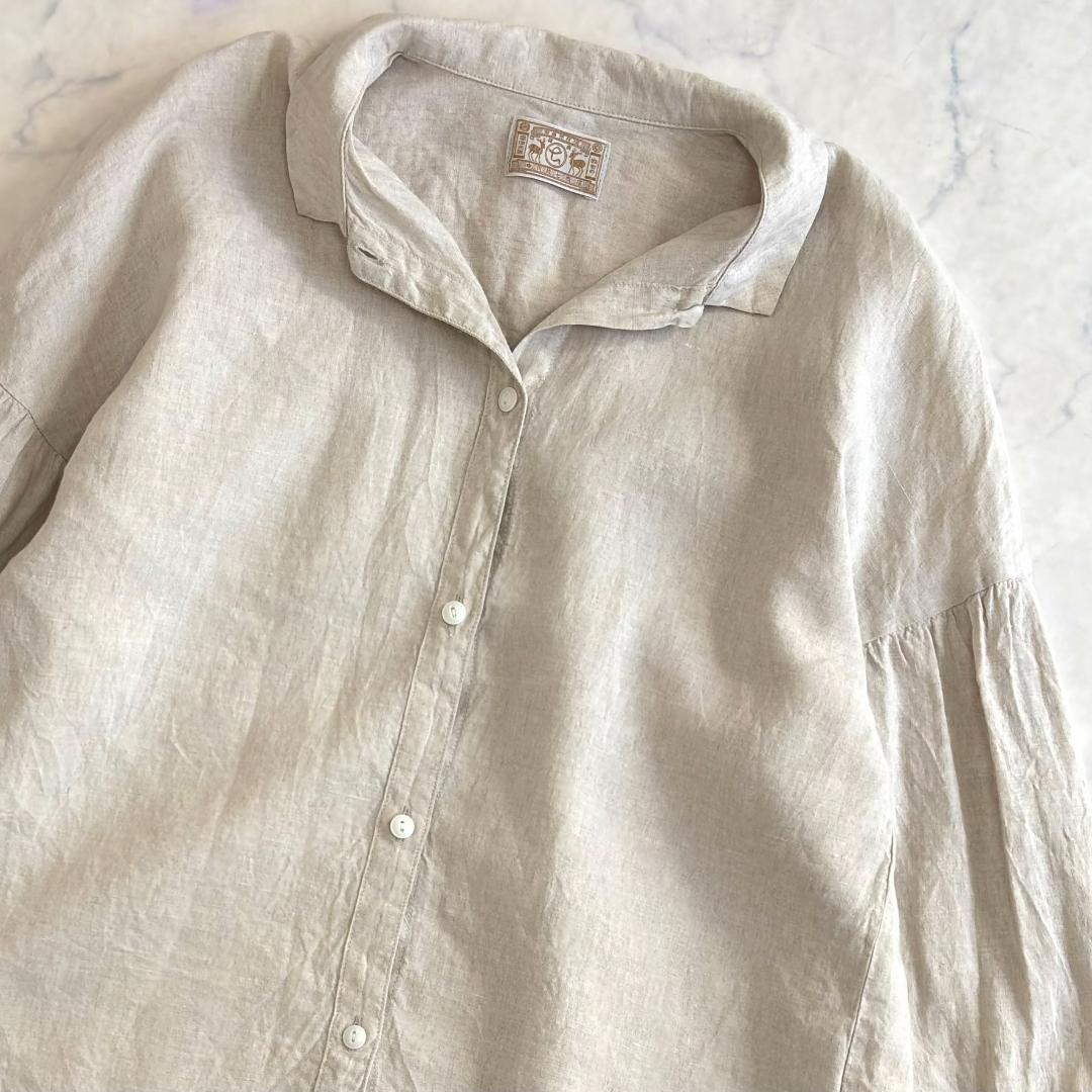 美品♪中川政七商店 リネン シルク 長袖ブラウス ベージュ ty5