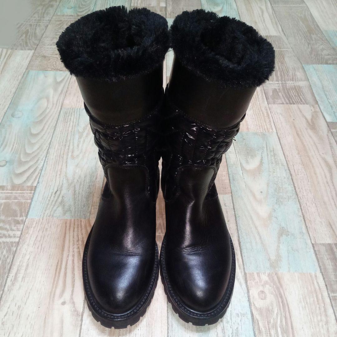 美品　MAXMARA　23.0　ブーツ　マックスマーラ　ブラック　レザー　ダウン