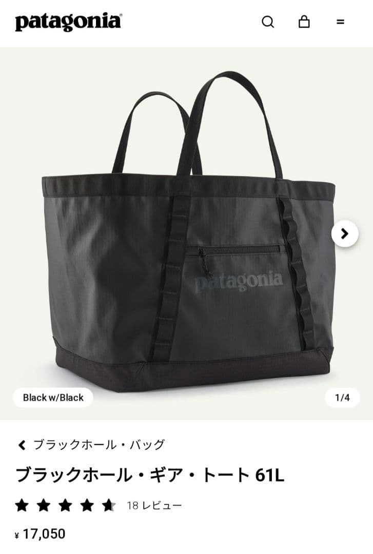 定価17000円 patagonia ブラックホール・ギア・トート 61L