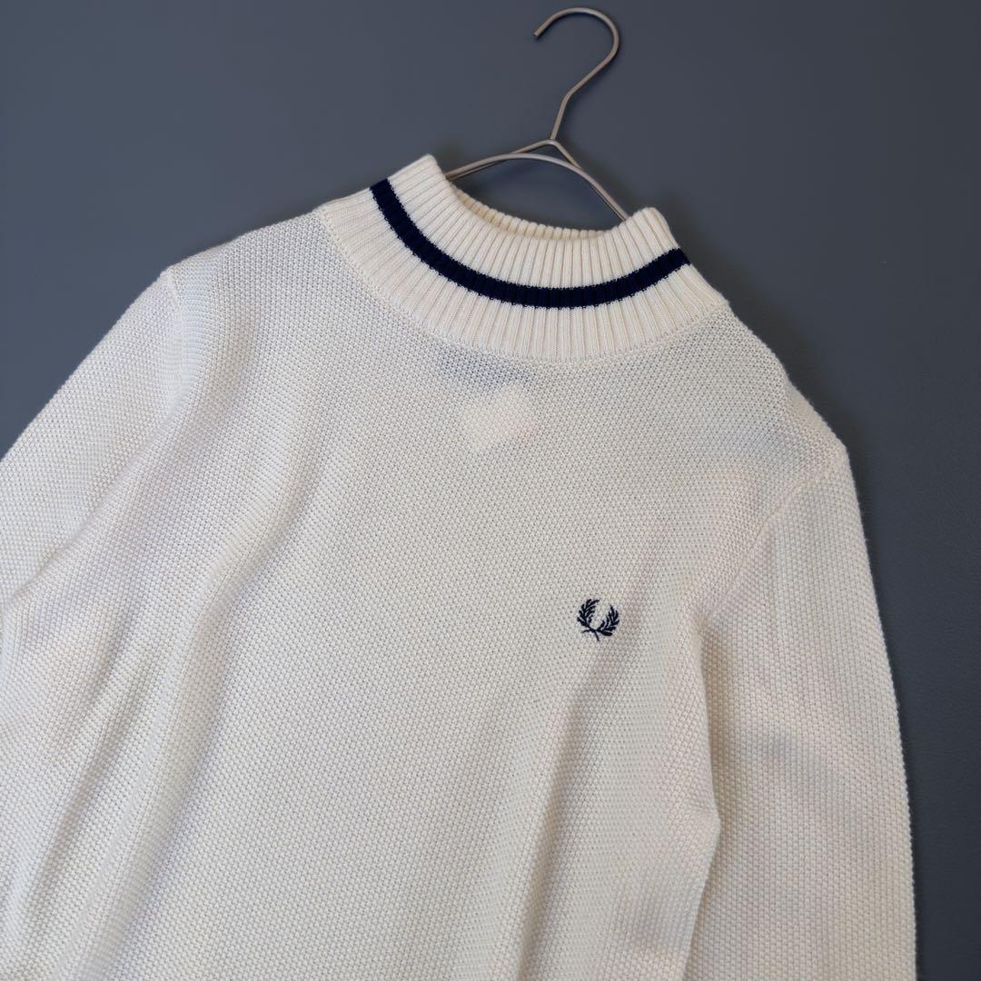 洗える　フレッドペリー　裾プリーツ　異素材ドッキング　長袖セーター　ニット