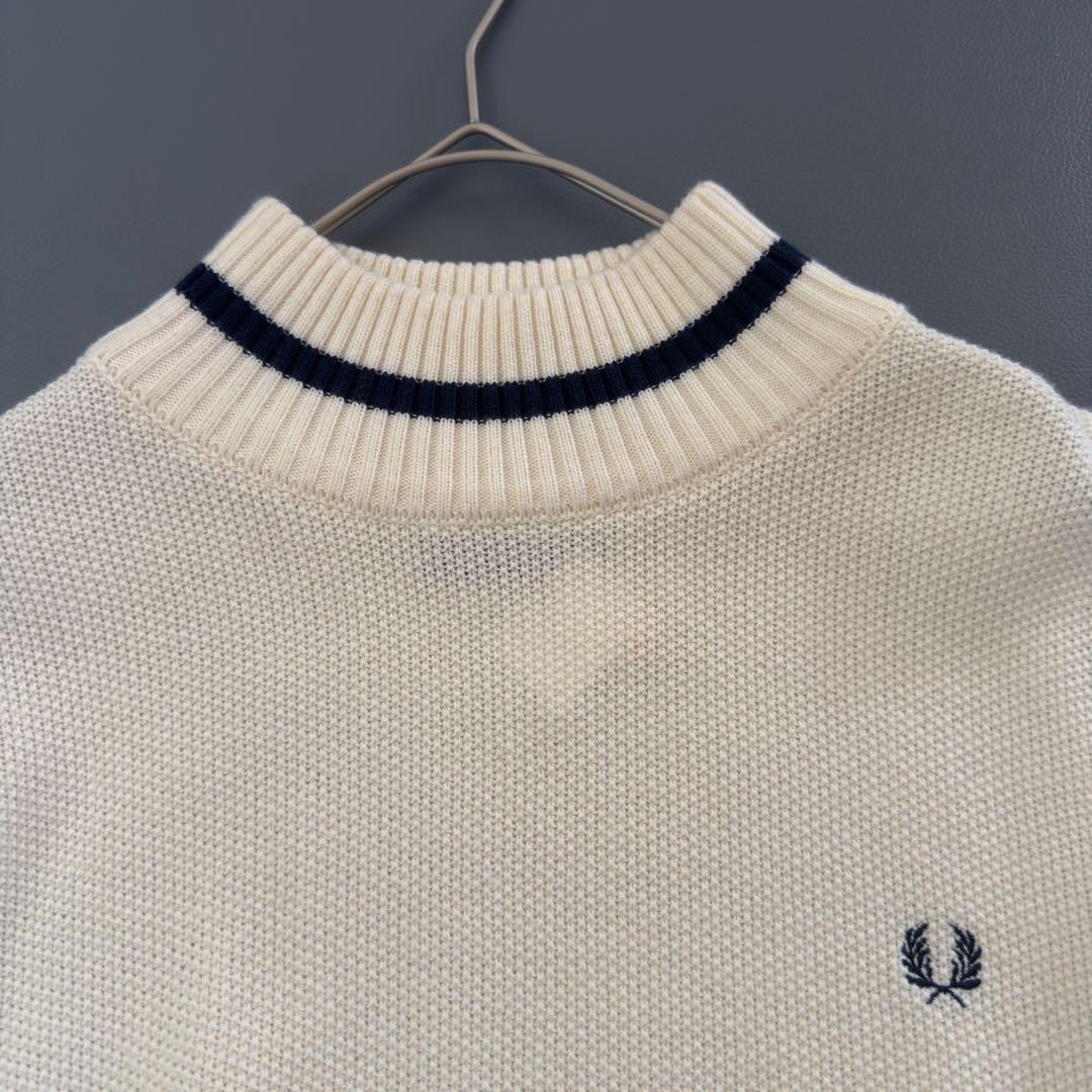 洗える　フレッドペリー　裾プリーツ　異素材ドッキング　長袖セーター　ニット
