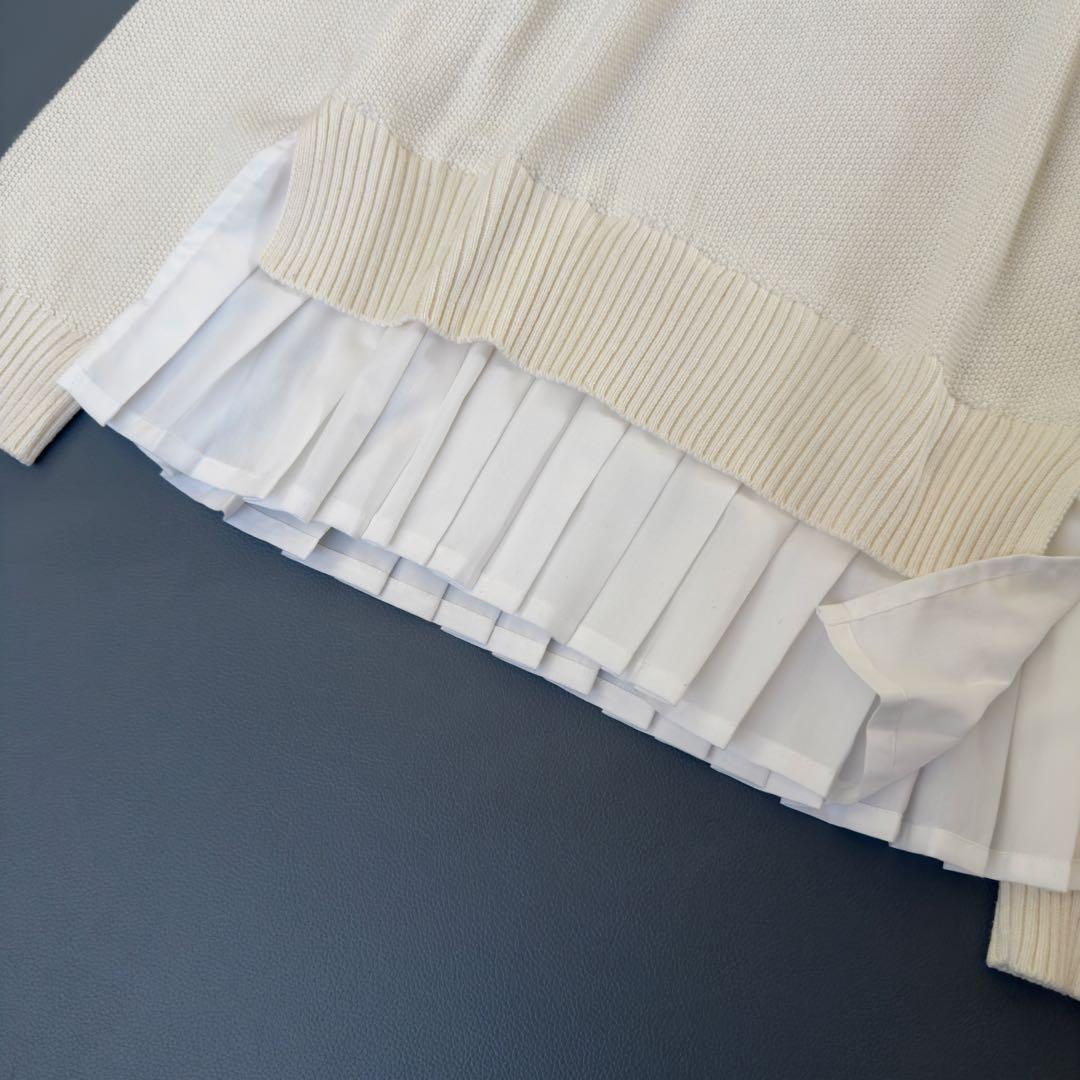 洗える　フレッドペリー　裾プリーツ　異素材ドッキング　長袖セーター　ニット