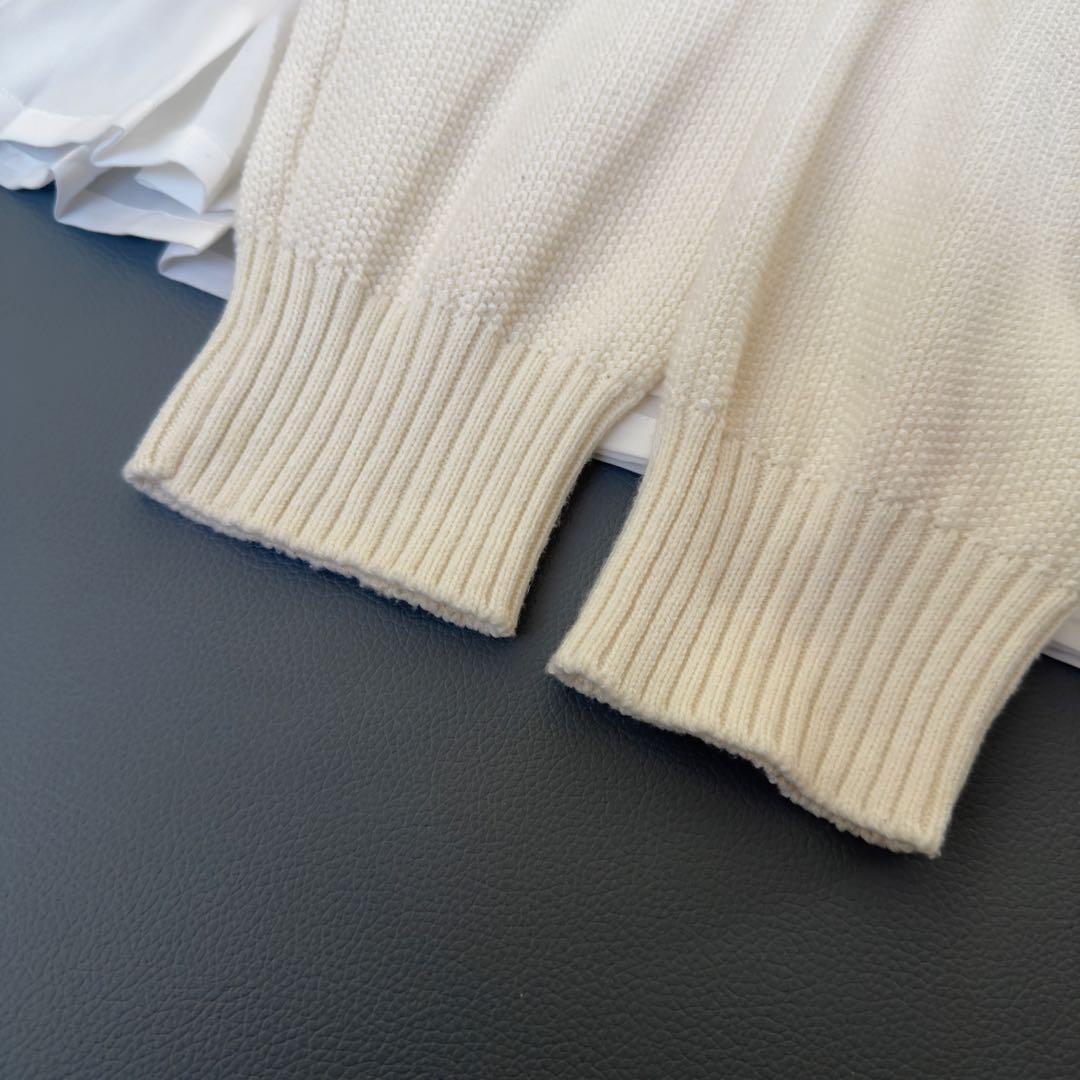 洗える　フレッドペリー　裾プリーツ　異素材ドッキング　長袖セーター　ニット