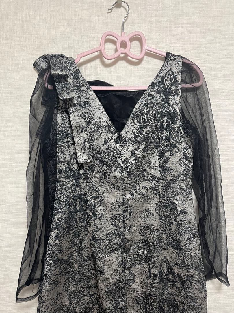 新品shoulder ribbon jacquard dress LE’RURE