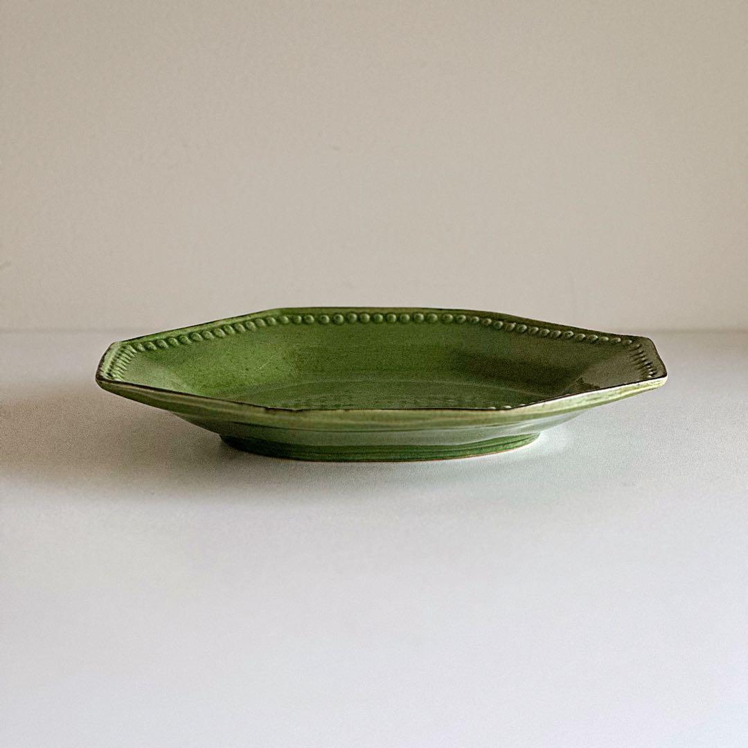 オクトゴナル ラヴィエ フランス 南仏陶器 緑釉 C