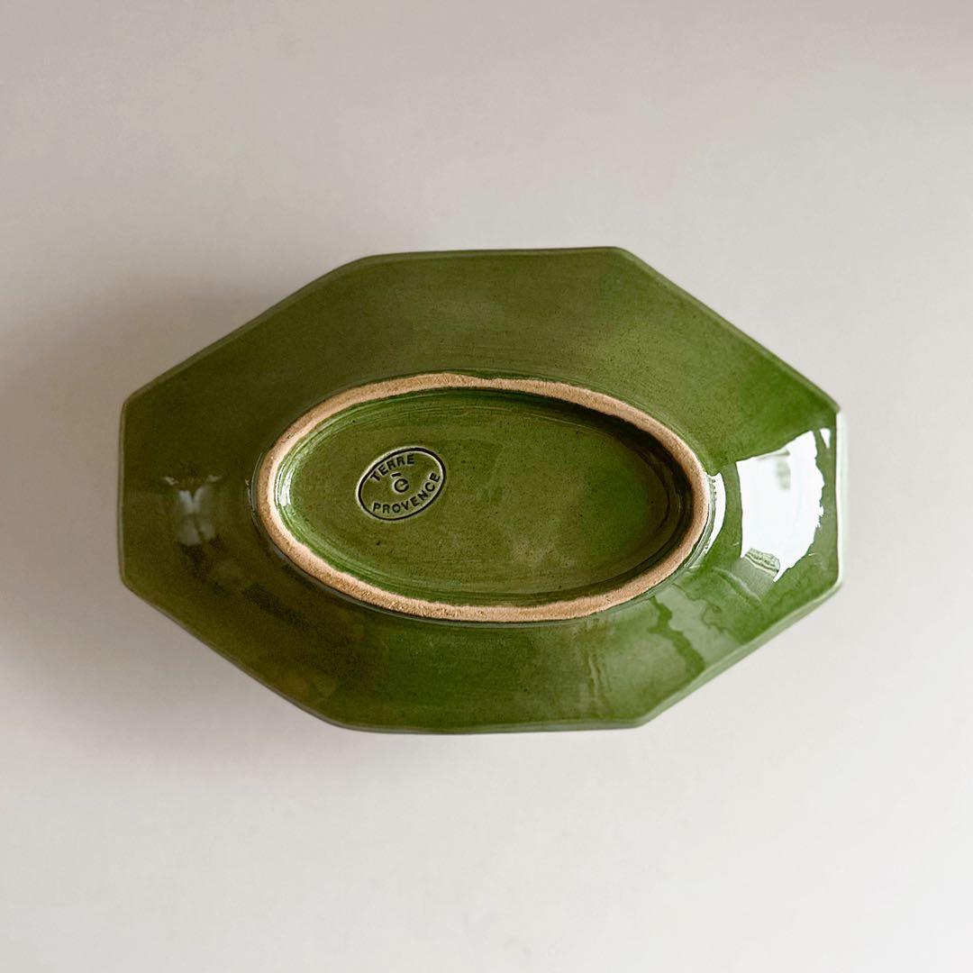 オクトゴナル ラヴィエ フランス 南仏陶器 緑釉 C