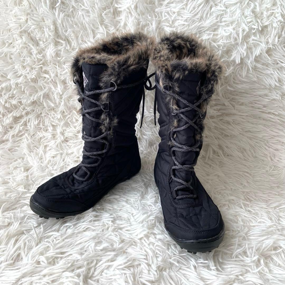 極美品✨コロンビア スノーブーツ レースアップ 防水 ファー ブラック 25cm