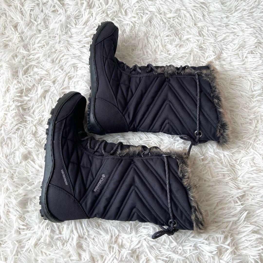 極美品✨コロンビア スノーブーツ レースアップ 防水 ファー ブラック 25cm