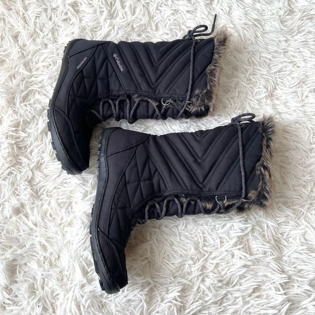 極美品✨コロンビア スノーブーツ レースアップ 防水 ファー ブラック 25cm