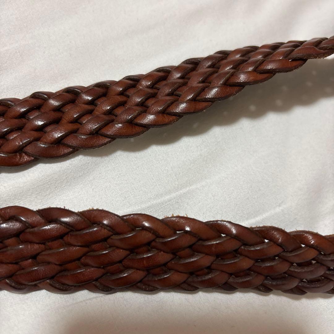 ポロラルフローレン 本革レザー 編み込み メッシュベルト ブラウン 真鍮バックル