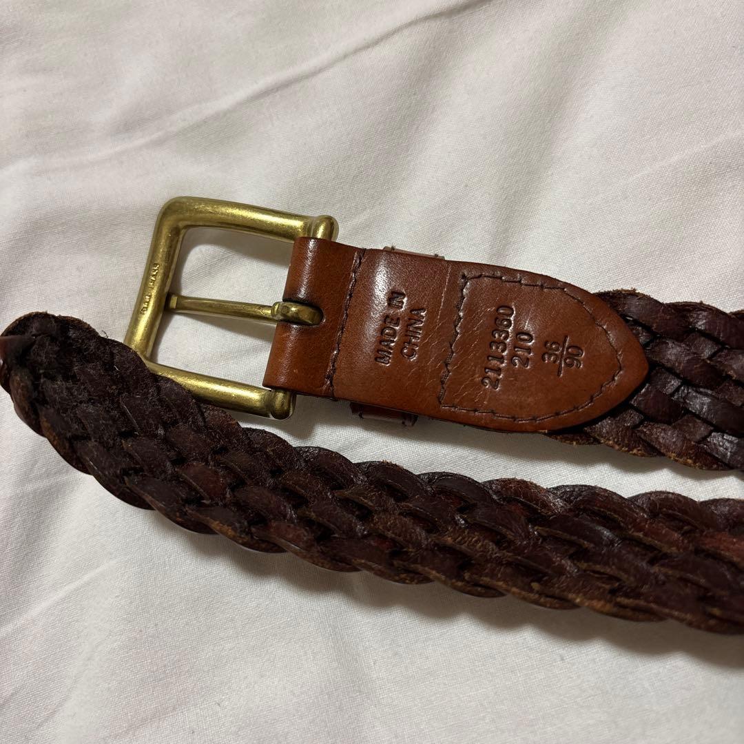 ポロラルフローレン 本革レザー 編み込み メッシュベルト ブラウン 真鍮バックル