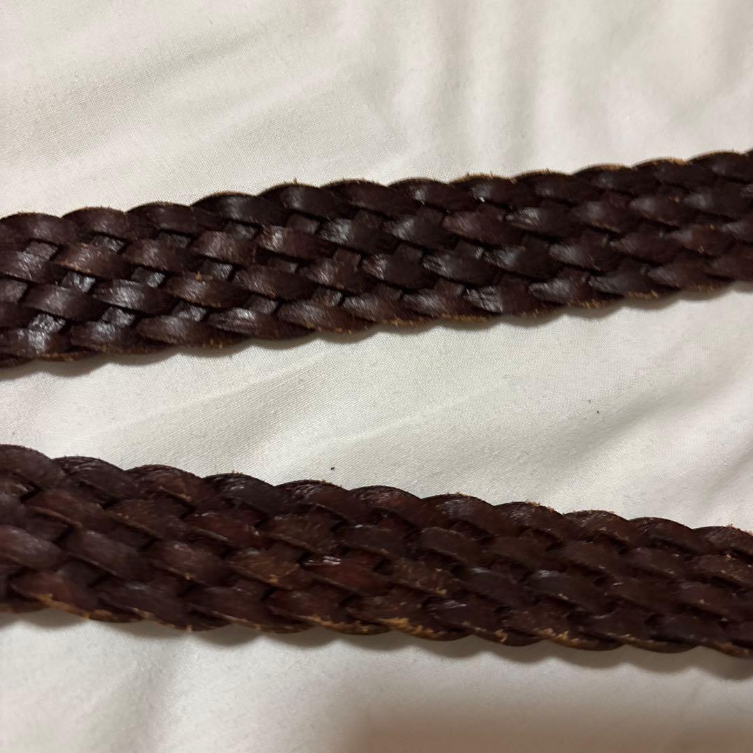 ポロラルフローレン 本革レザー 編み込み メッシュベルト ブラウン 真鍮バックル