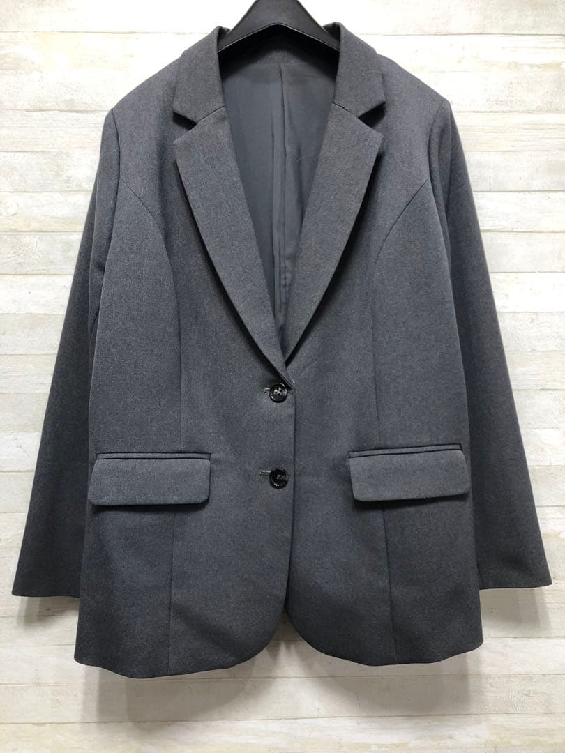 新品☆3Lグレー系無地♪ストレートパンツスーツ♪お仕事・通勤◯D392