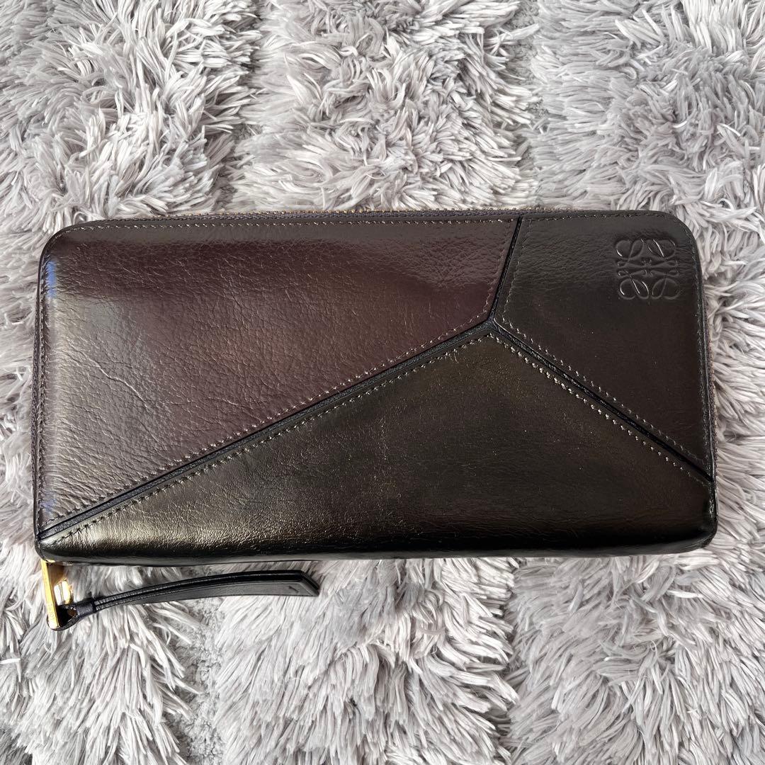 ロエベ　パズル　長財布　ラウンドファスナー　レザー　ブラック　メンズ