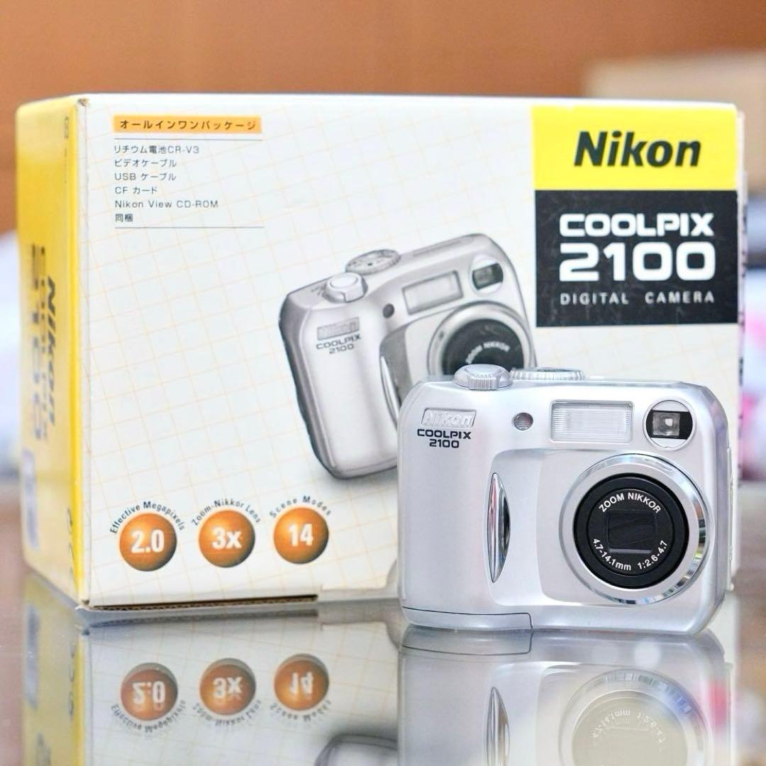 美品動作品 平成レトロ CCD Nikon COOLPIX E2100 元箱付き