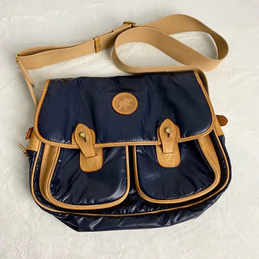 【美品☆人気】ハンティングワールド バチュークロス ショルダーバッグ ネイビー
