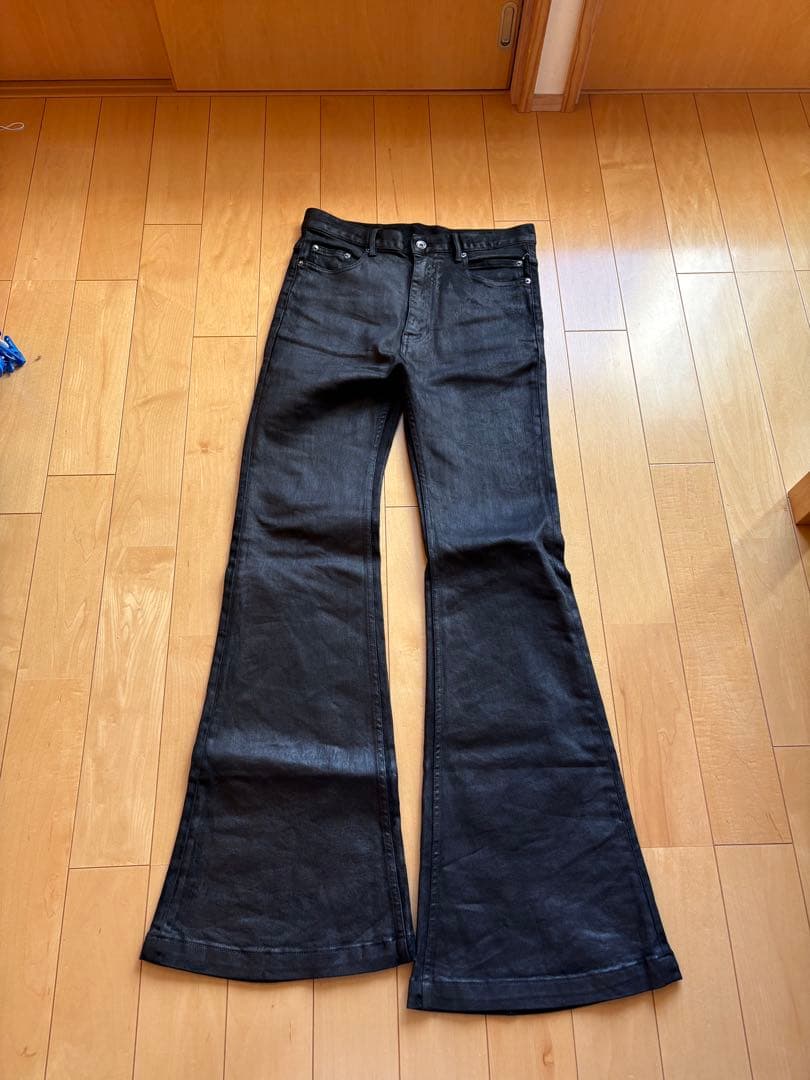 パンツ Custom black waxed flare pants