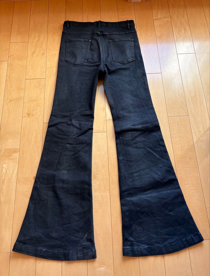 パンツ Custom black waxed flare pants