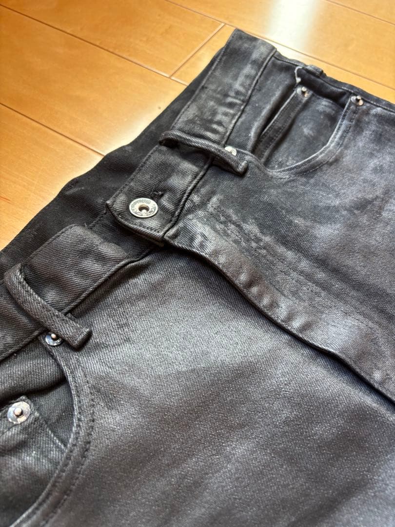 パンツ Custom black waxed flare pants
