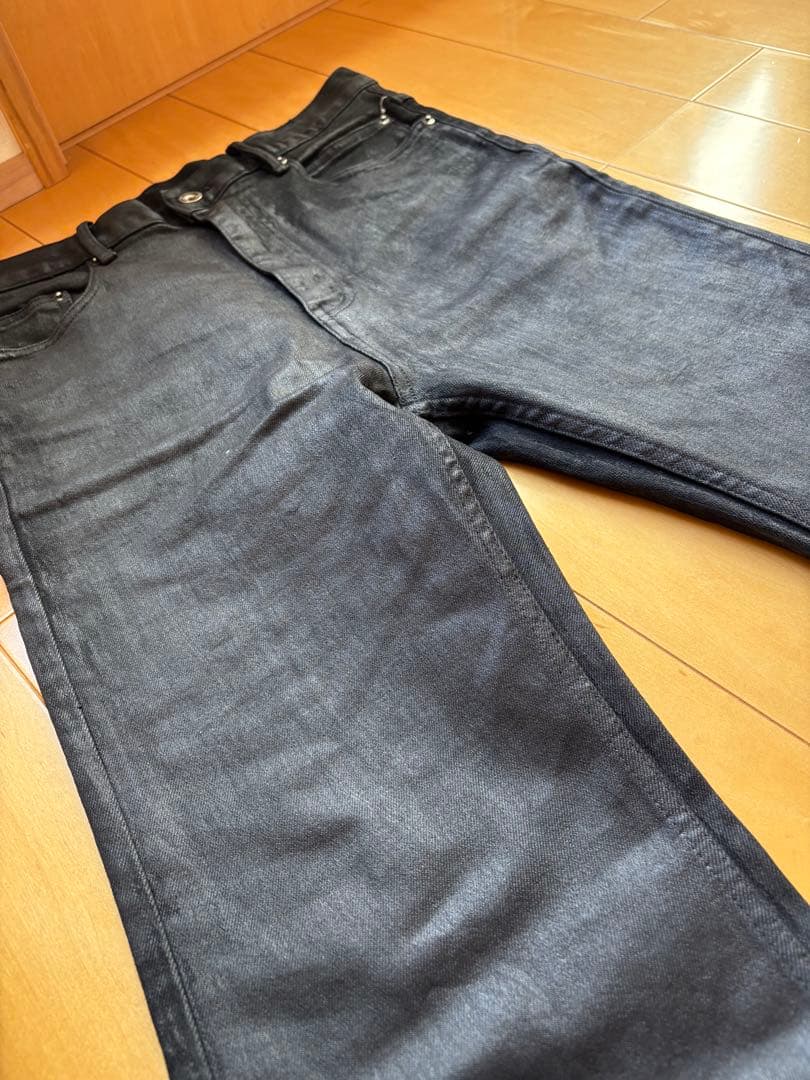 パンツ Custom black waxed flare pants