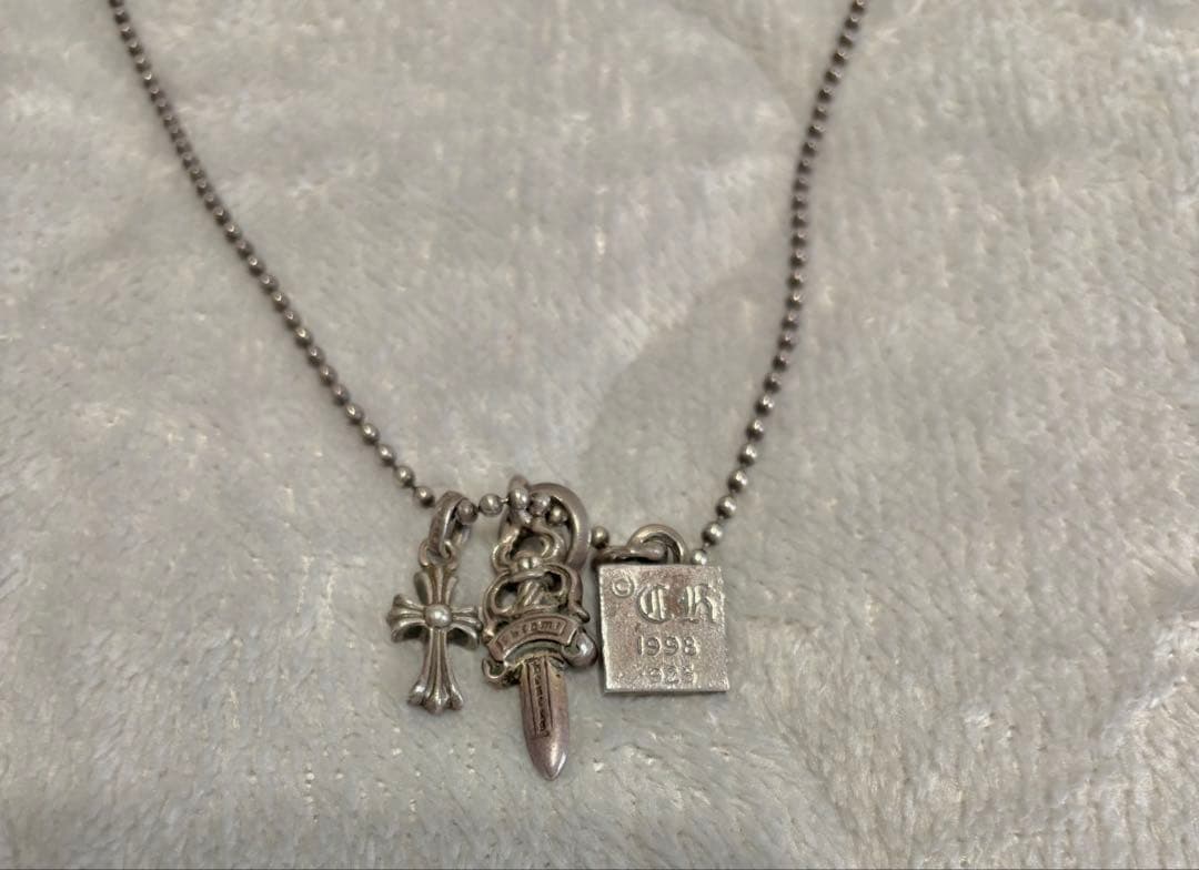 クロムハーツ 3連 ネックレス ベビーファット ダガー フレームドハート 925