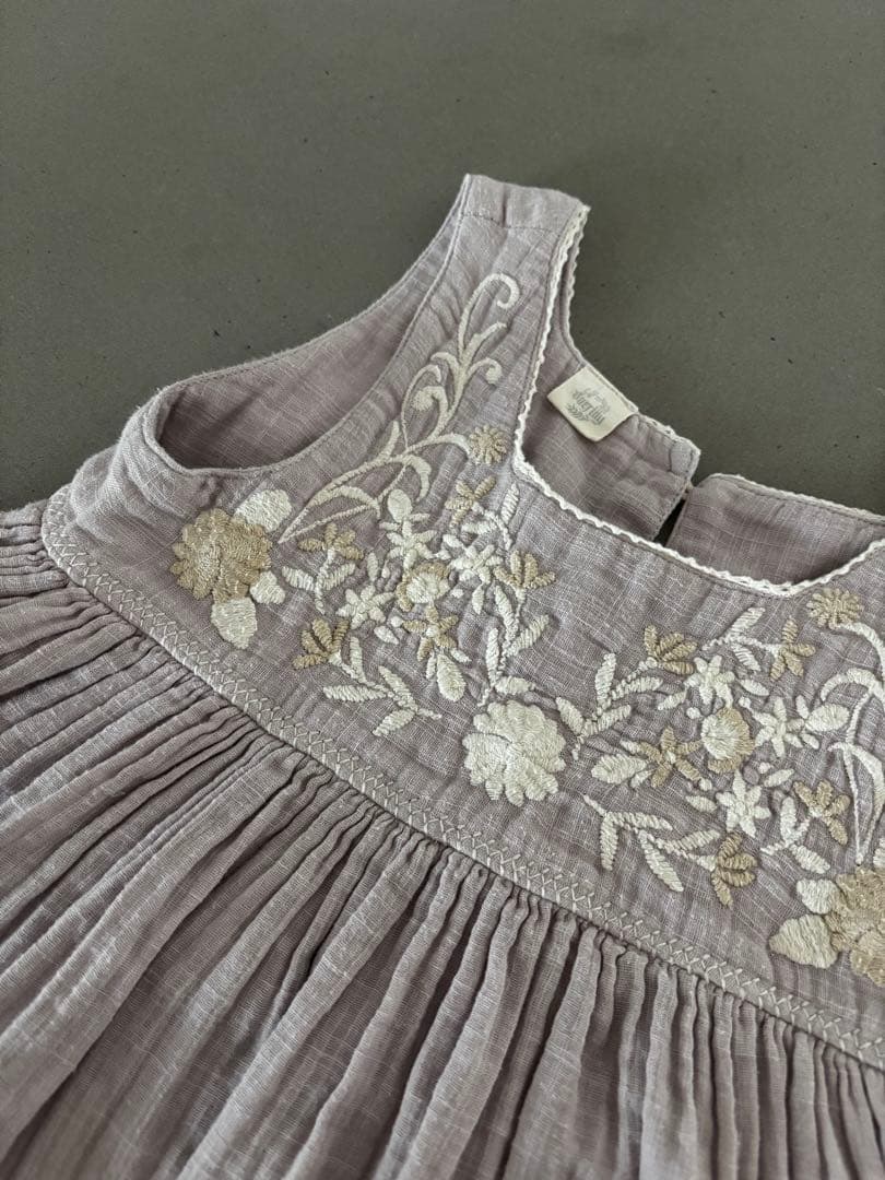 刺繍　ワンピース　パープル　ハンドメイド　handmade