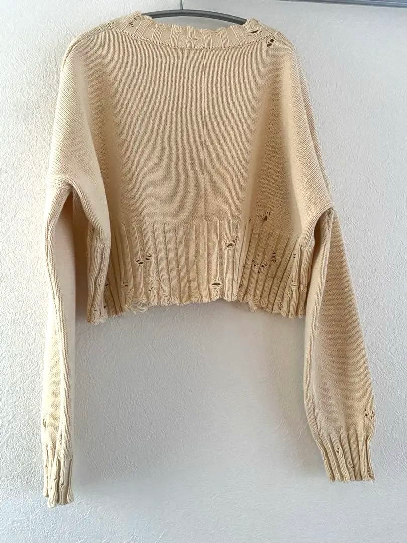 美品　MARNI ロゴ刺繍 ダメージ加工 コットンニット クロップドジャンパー