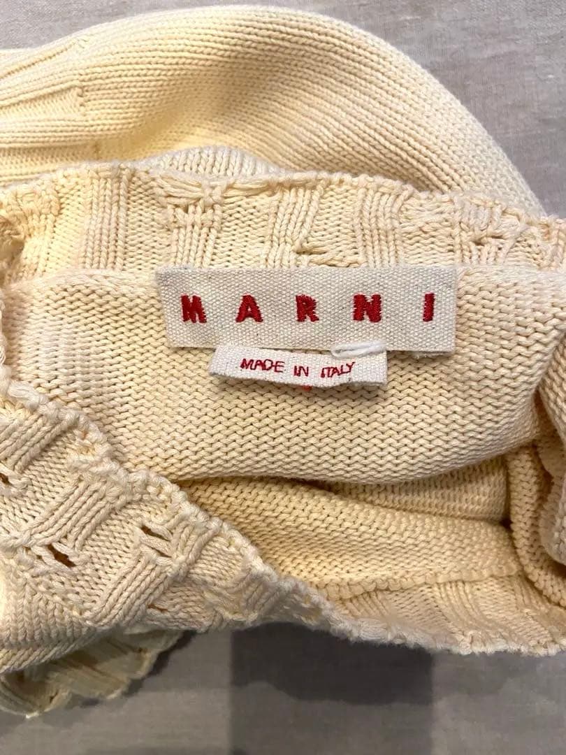 美品　MARNI ロゴ刺繍 ダメージ加工 コットンニット クロップドジャンパー