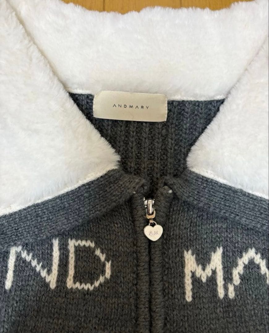 トップス andmary Mary logo zip tops gray