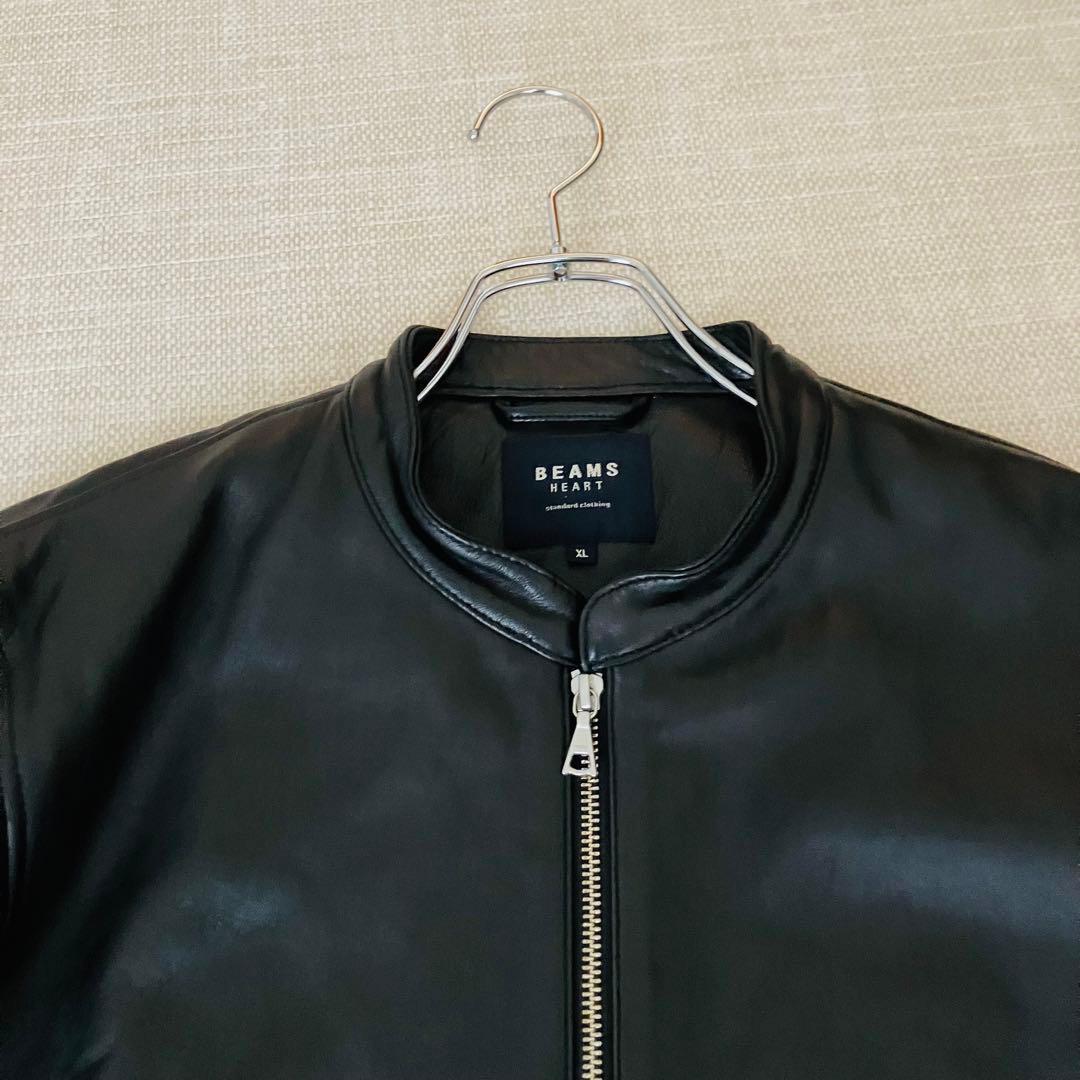 【美品】ビームスハート ライダースジャケット シングル ラムレザー 黒 XL