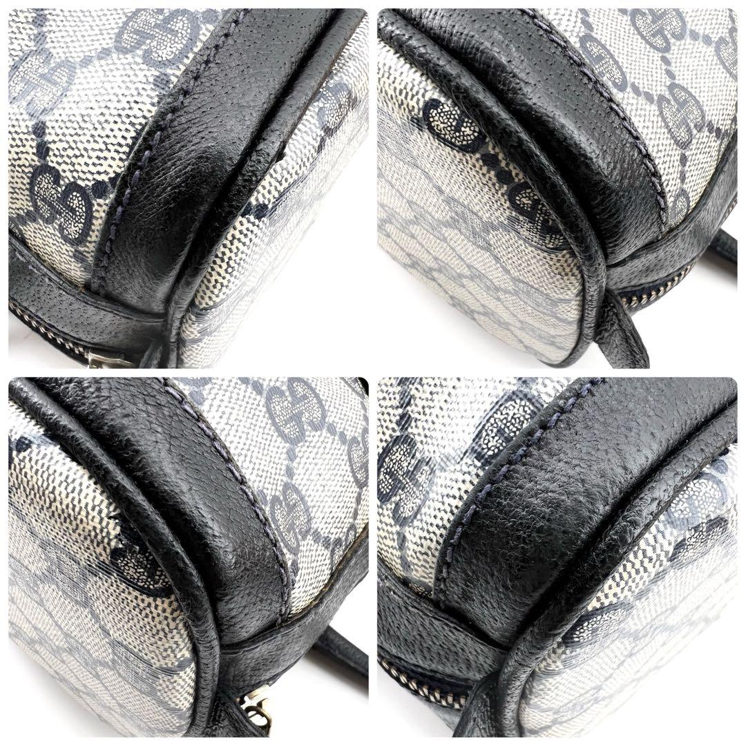 美品　GUCCI　ボストンバック　PVC　シェリーライン　ネイビー　GG柄　本革