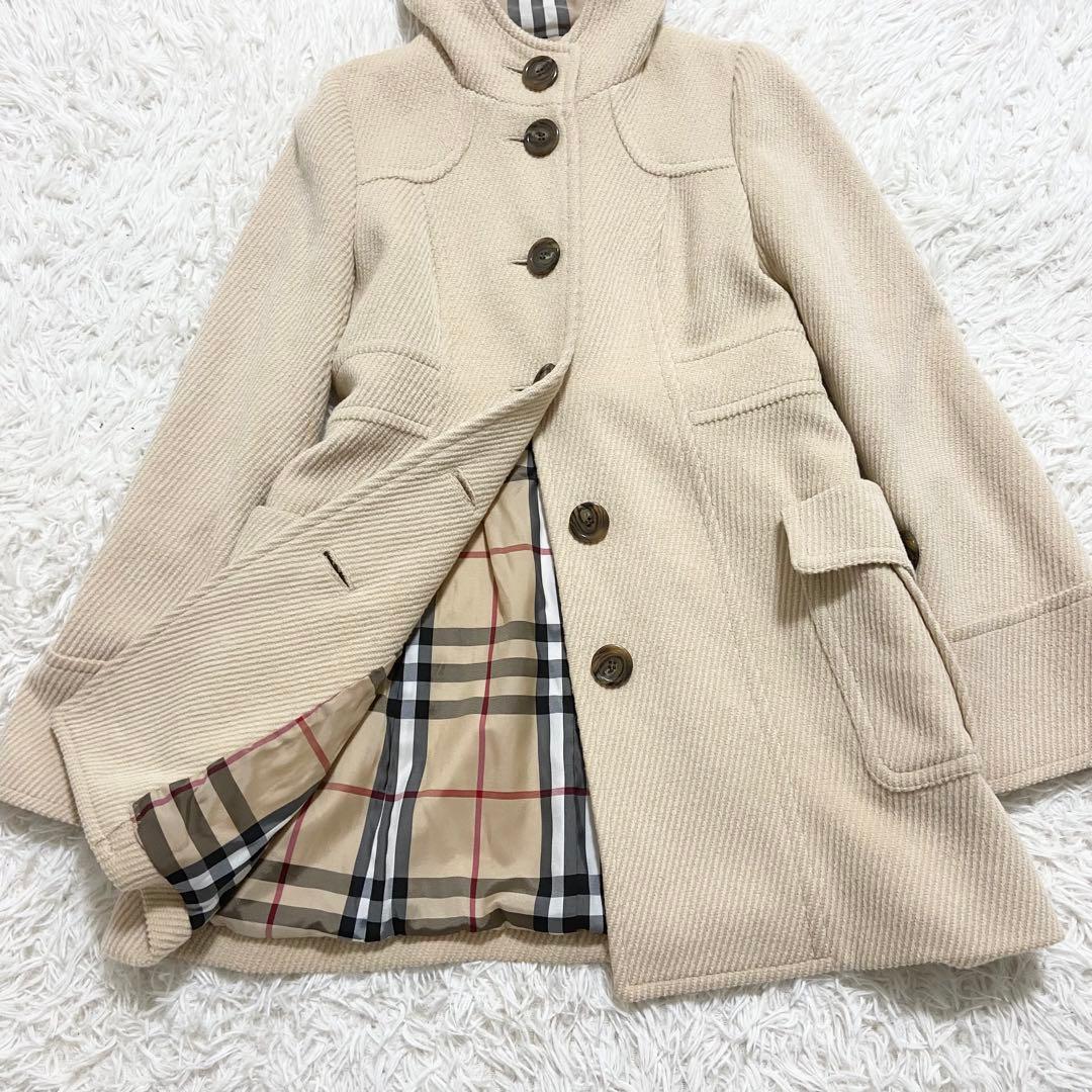 バーバリーブルーレーベル　ダッフルコート　ノバチェック　アンゴラ　アイボリー　M