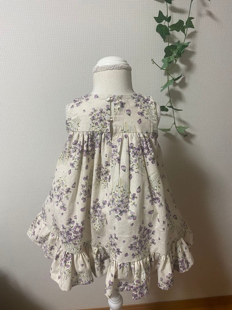 ハンドメイドフリルワンピース、ノースリーブワンピースつけ襟セットサイズ80.90