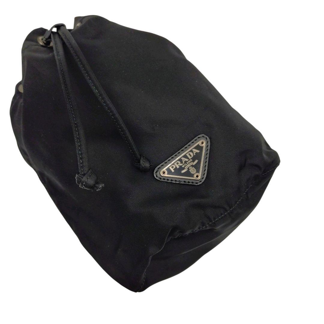 ★美品★PRADA プラダ 巾着 ポーチ 三角ロゴ ナイロン ブラック 黒