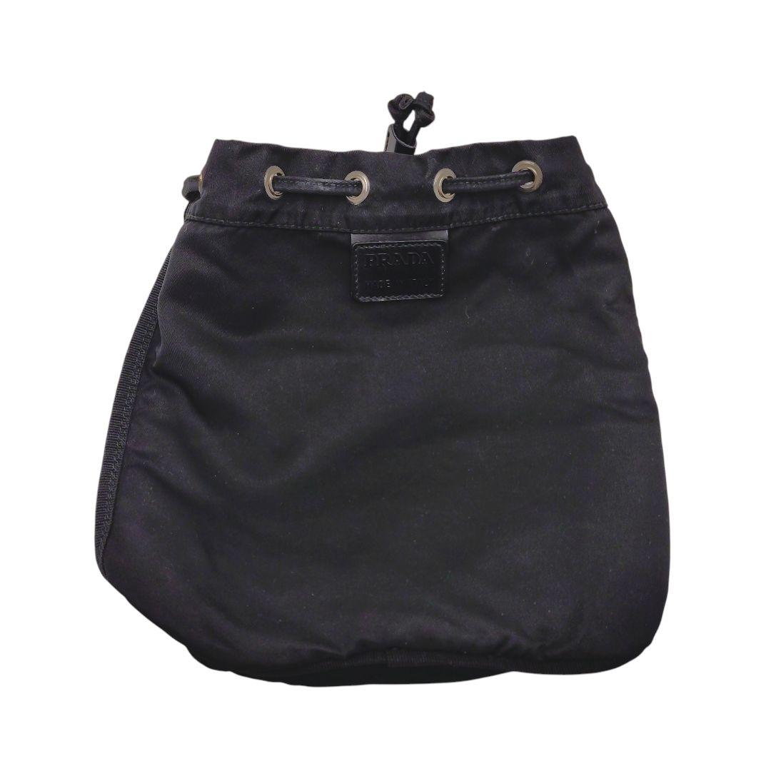 ★美品★PRADA プラダ 巾着 ポーチ 三角ロゴ ナイロン ブラック 黒