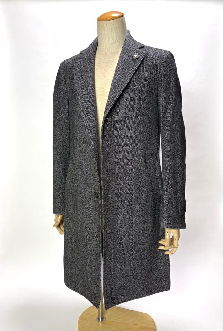◆LARDINI◆ラルディーニ◆チェスターコート/ヘリンボーン/グレー/48