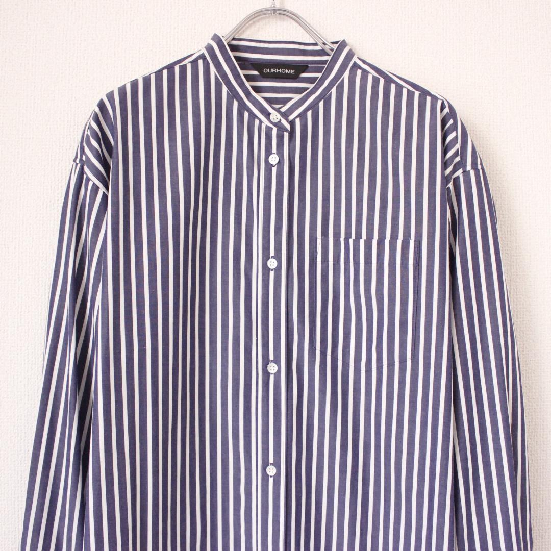 OUR 播州織のベーシックシャツ Fサイズ ネイビー コットン