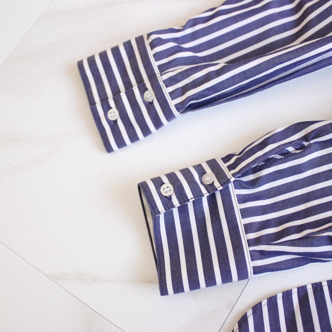 OUR 播州織のベーシックシャツ Fサイズ ネイビー コットン