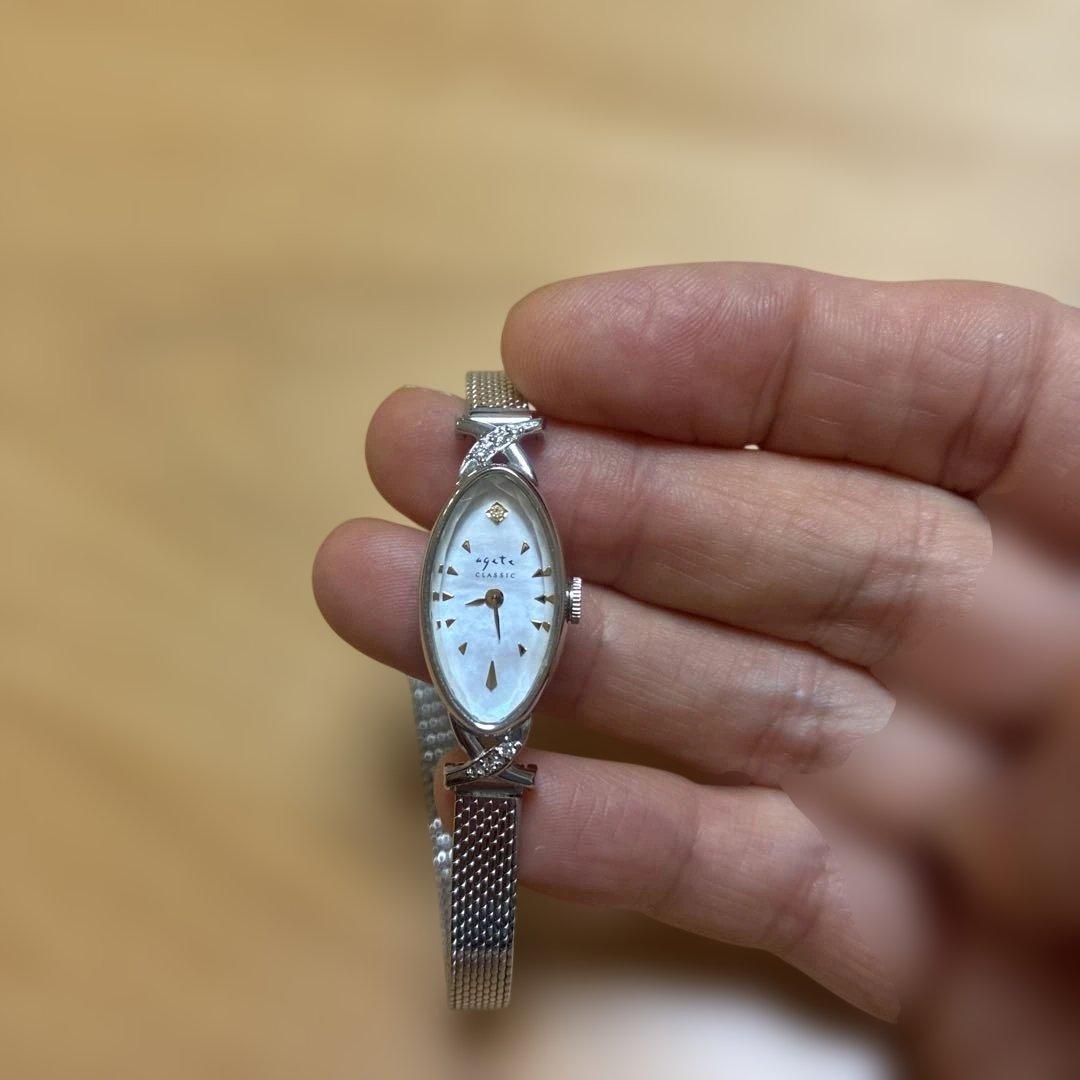 美品agete オーバルフェイスジュエリーウォッチシルバー販売証明書付き 19万