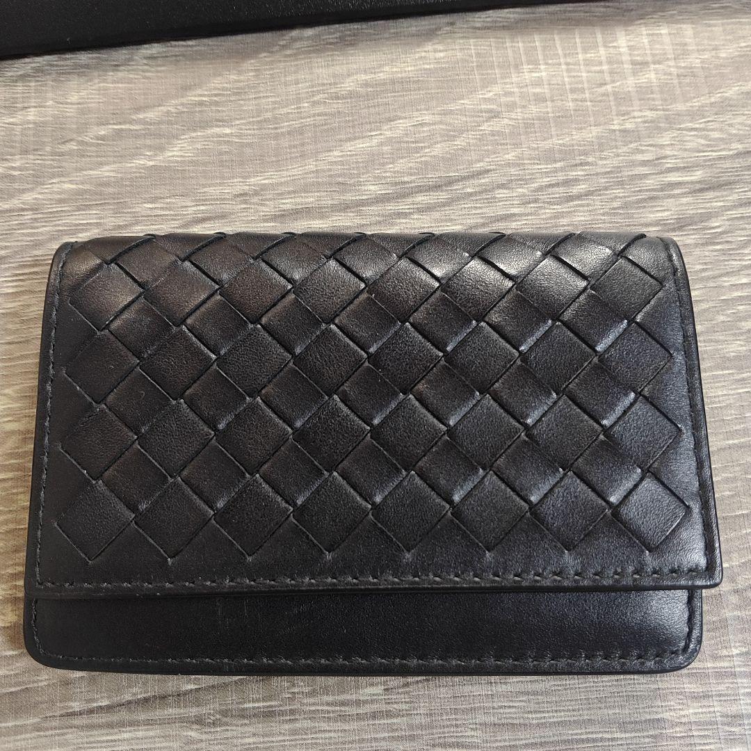 ブラックレザー名刺入れ 編み込みデザイン
