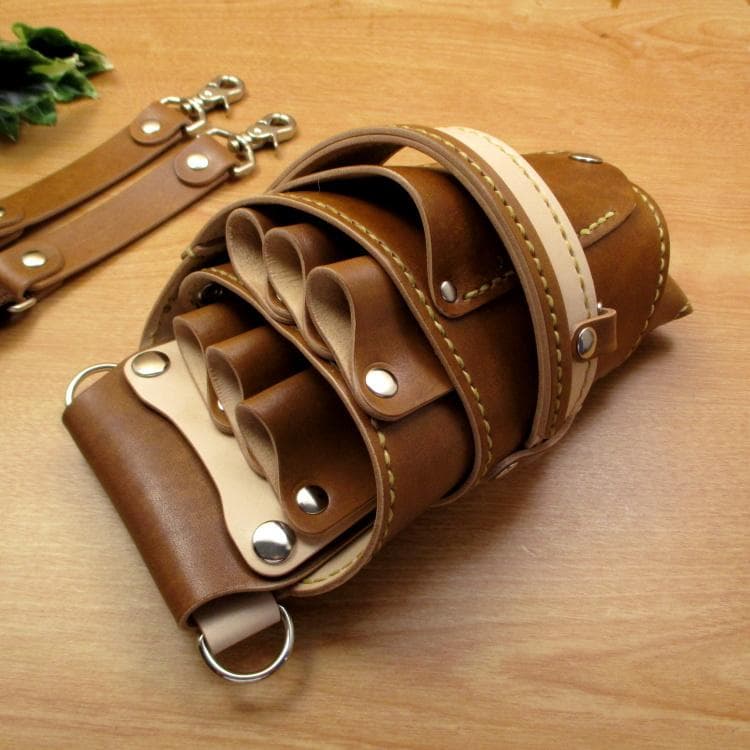 手染めキャメル＆ナチュラル　６丁差し　本革シザーケース　SCA-158/NCA