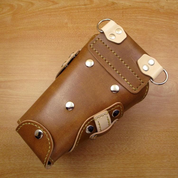 手染めキャメル＆ナチュラル　６丁差し　本革シザーケース　SCA-158/NCA