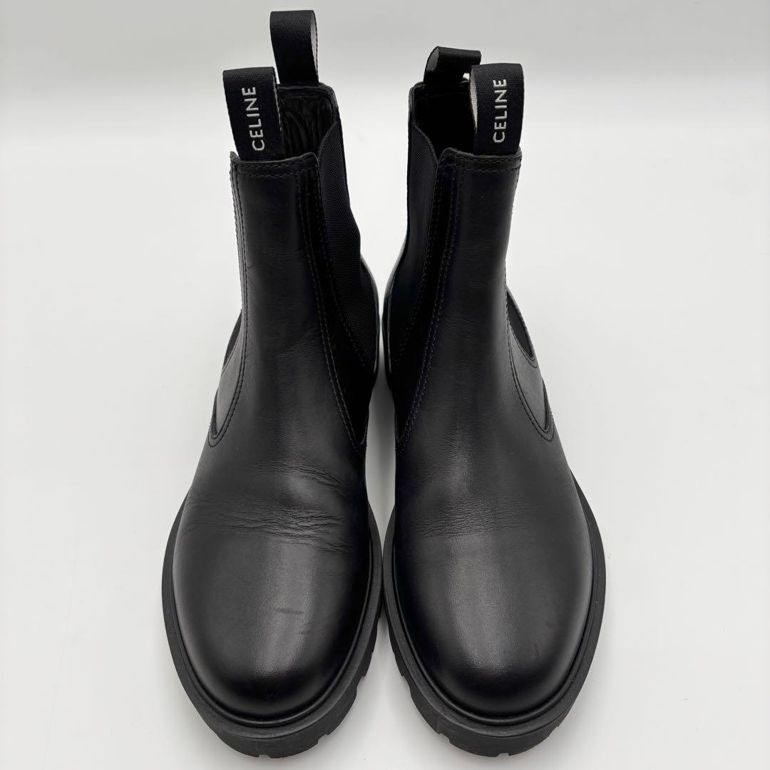 極美品 セリーヌ マーガレット チェルシーブーツ ロゴサイドゴアブーツ ブラック